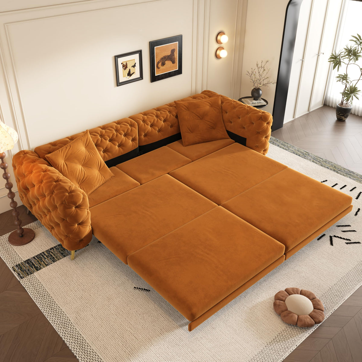 Orange Velvet Sofa Bed H49544
