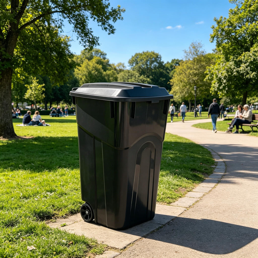 32 Gallon Wheeled Plastic Trash Can with Lid I748039