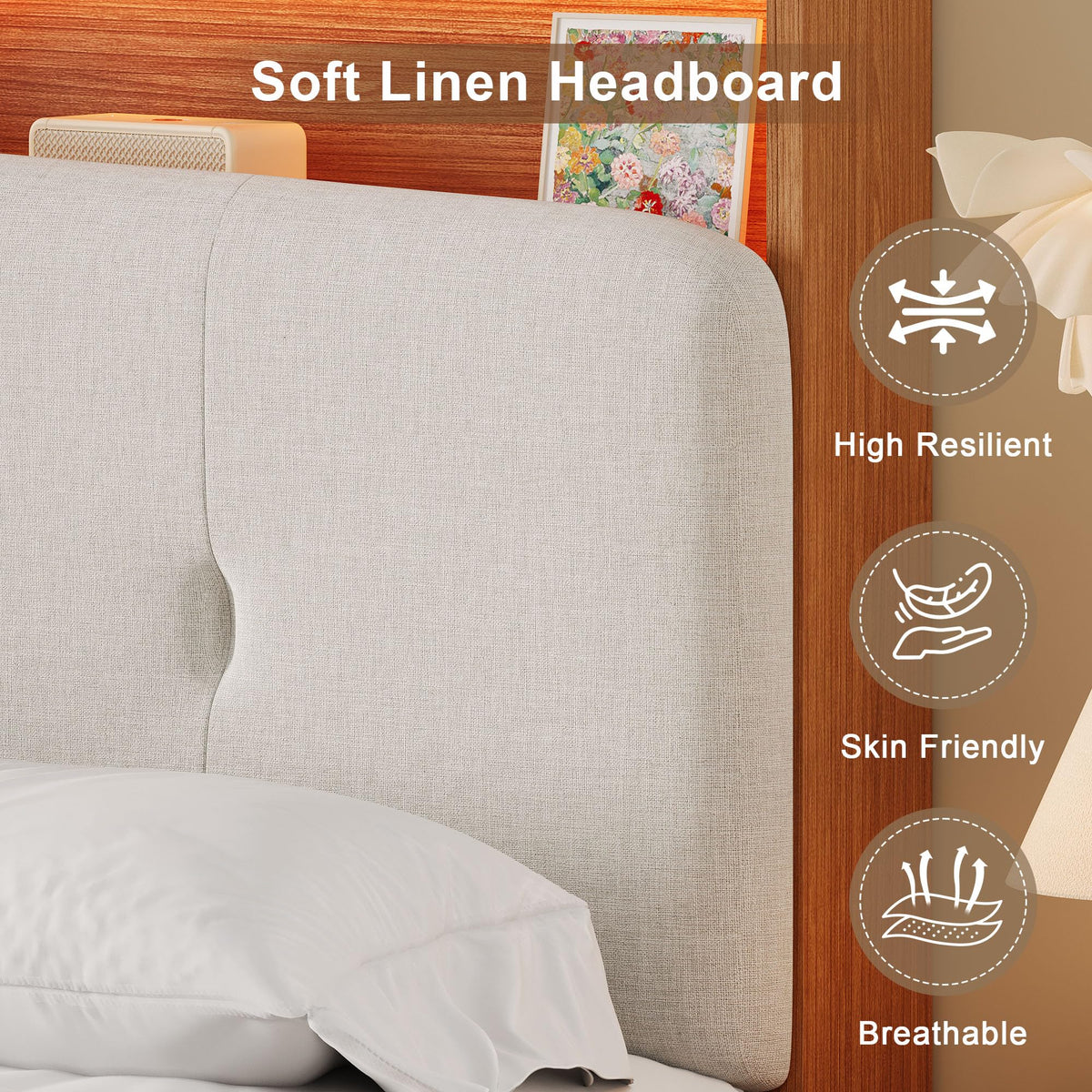 Full Size Floating Bed Frame with LED Light and Charging Station R52287