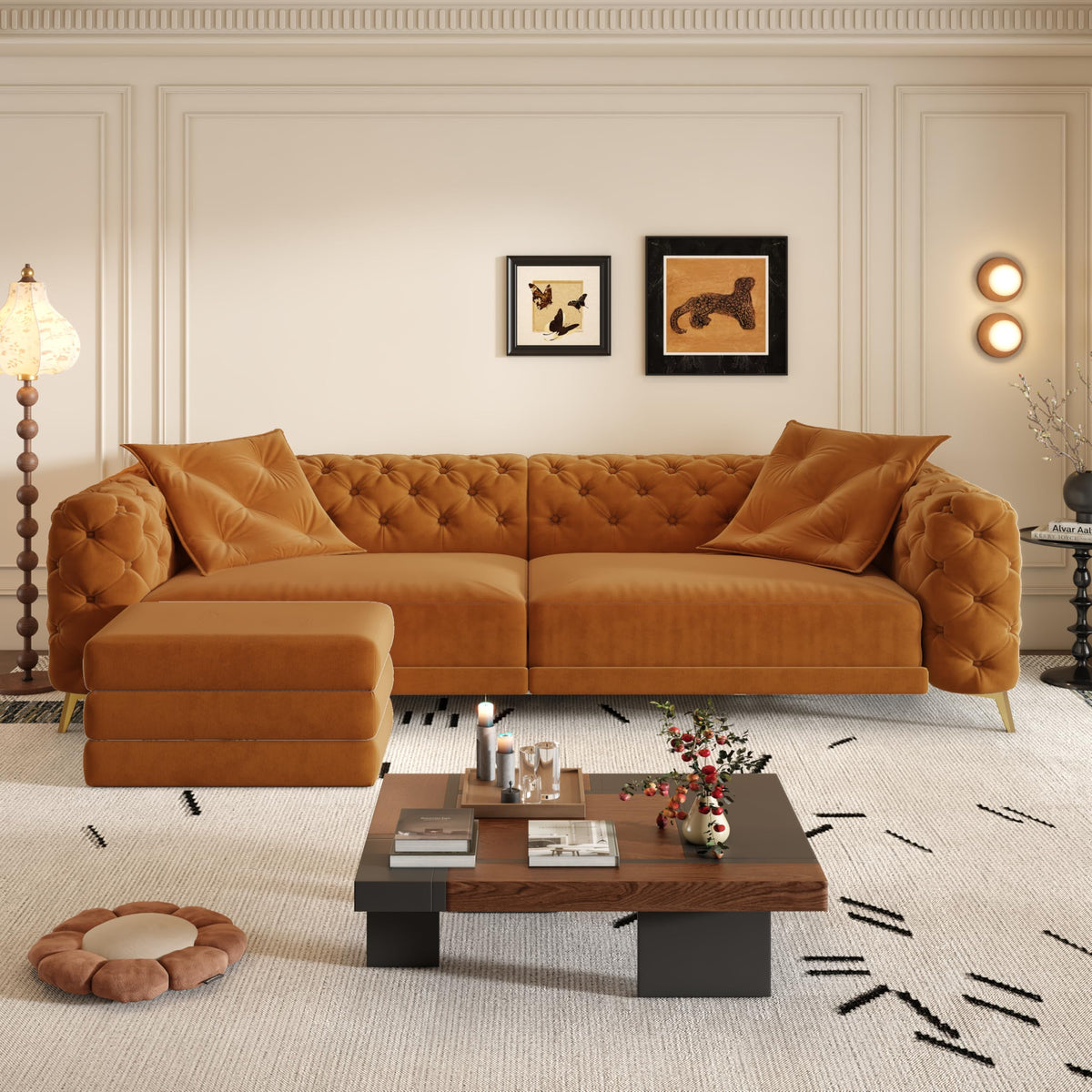 Orange Velvet Sofa Bed H49544