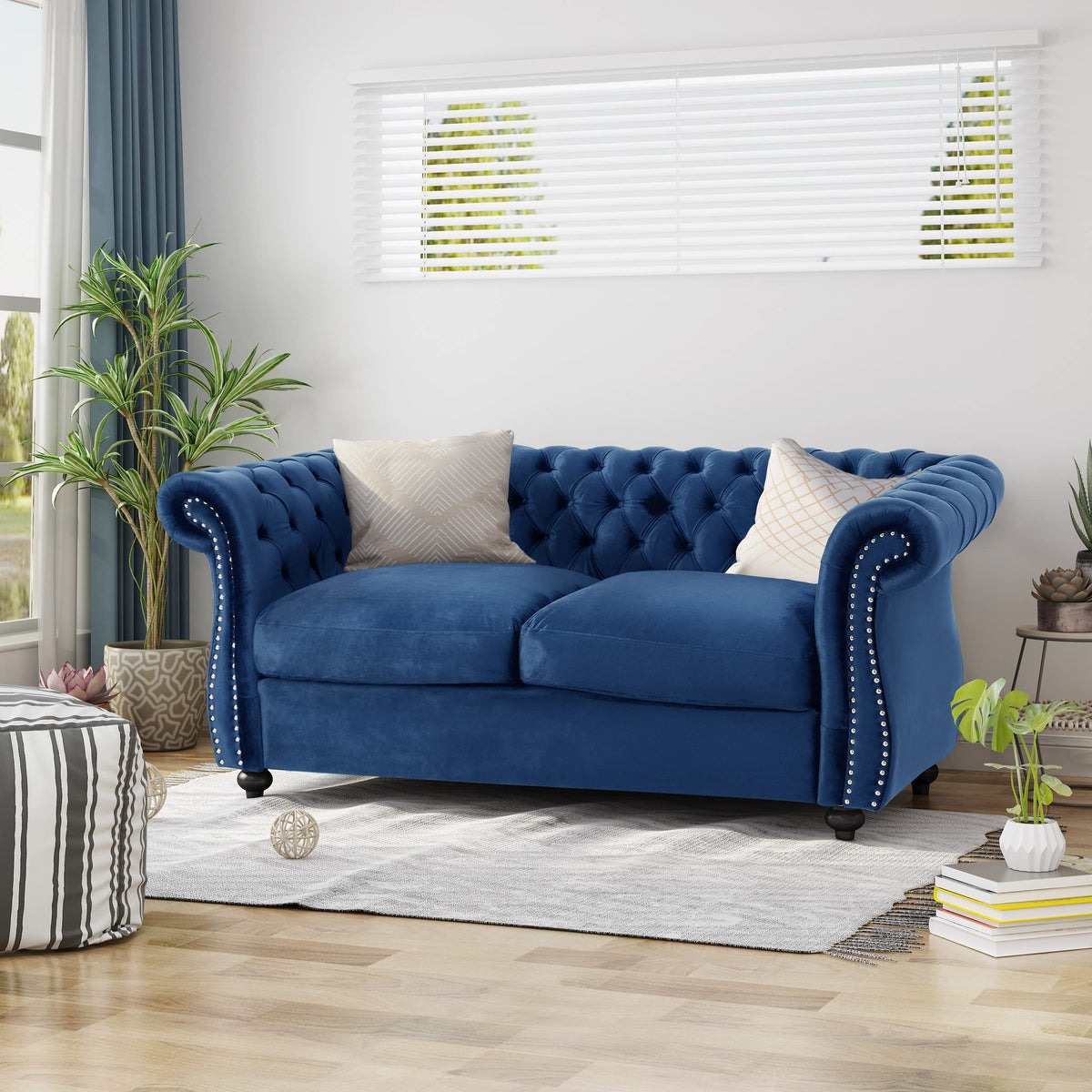 Navy Blue Velvet Tufted Chesterfield Sofa M4707