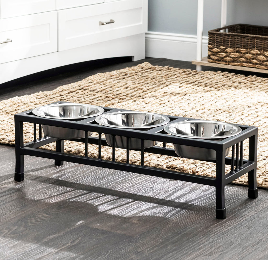 Black 3 Bowl Metal Raised Pet Feeder A992977