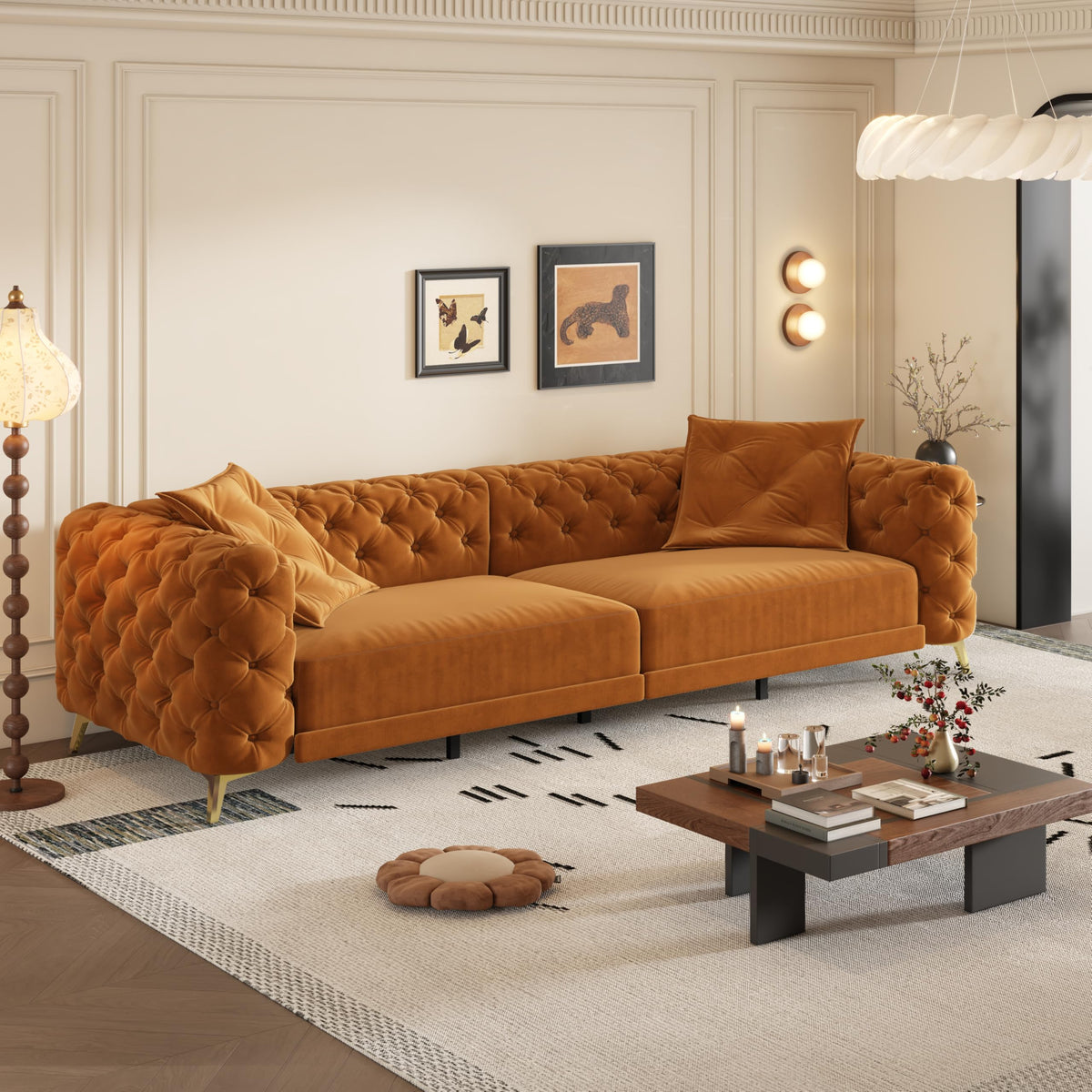 Orange Velvet Sofa Bed H49544