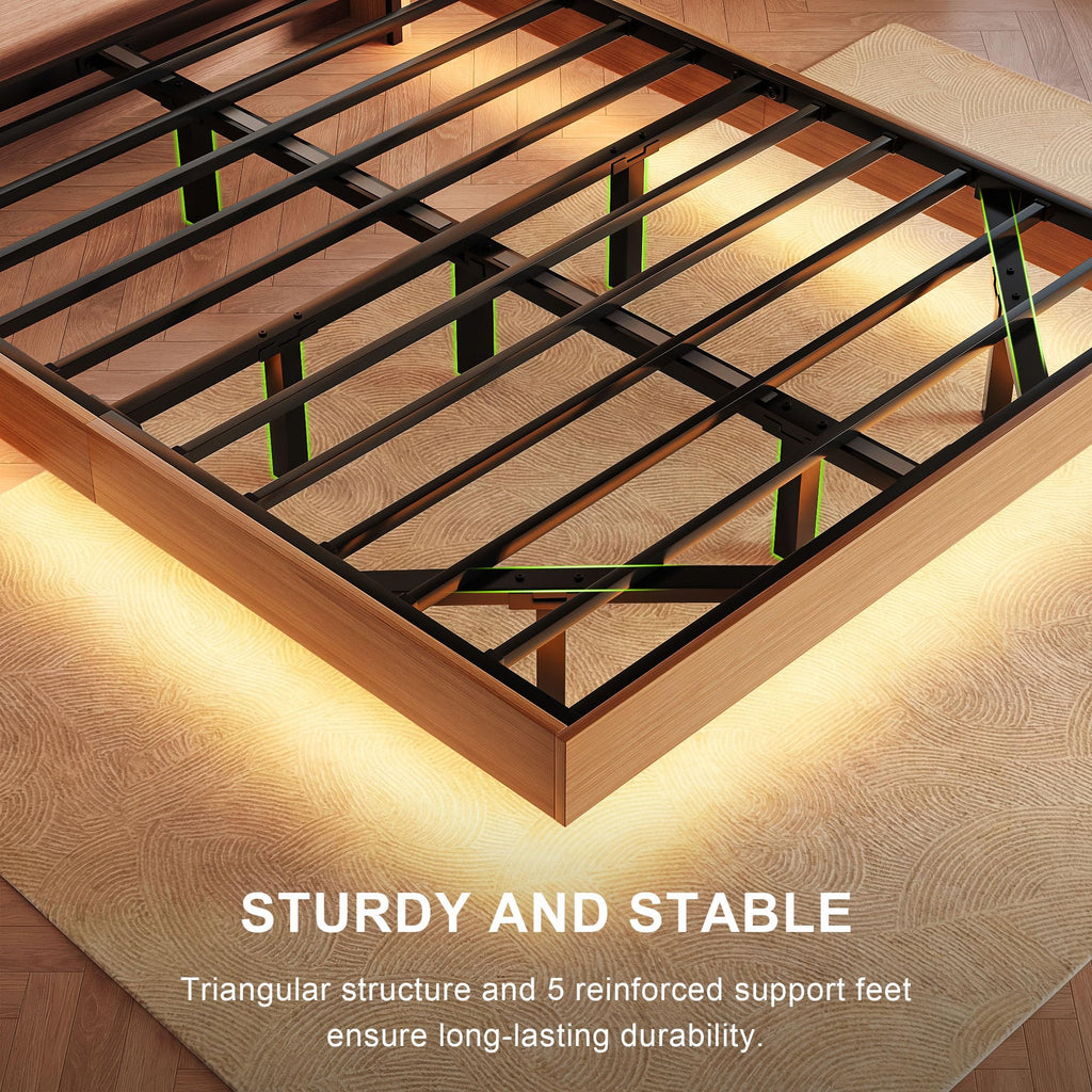 Full Size Floating Bed Frame with LED Light and Charging Station R52287
