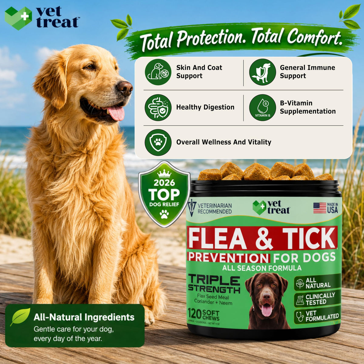 Flea and Tick Chewables for Dogs Chicken 120 Soft Treats S813