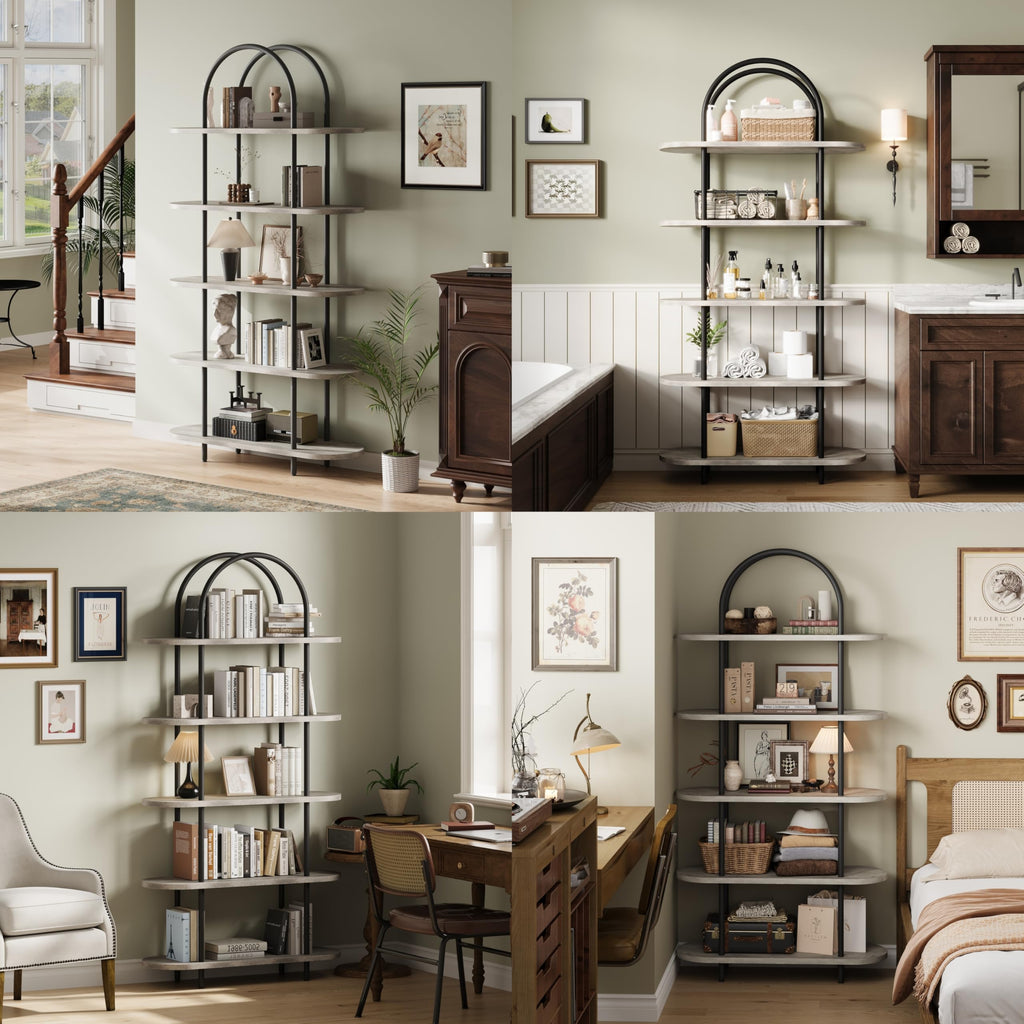 5-Tier Open Arched Bookshelf with Metal Frame N222955