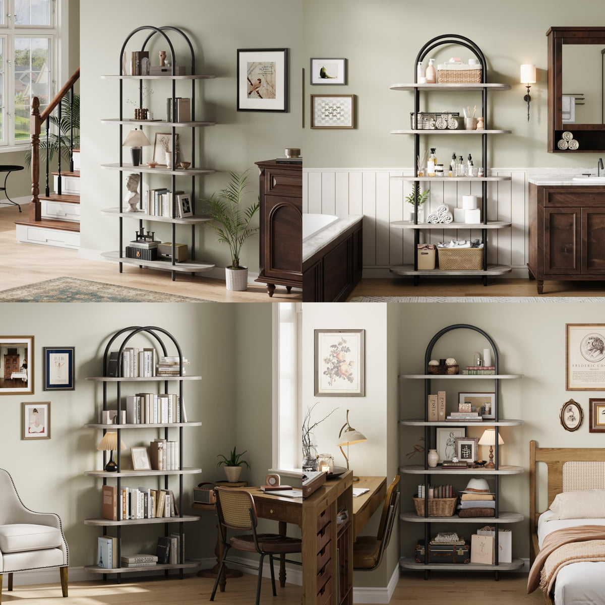 5-Tier Open Arched Bookshelf with Metal Frame N222955