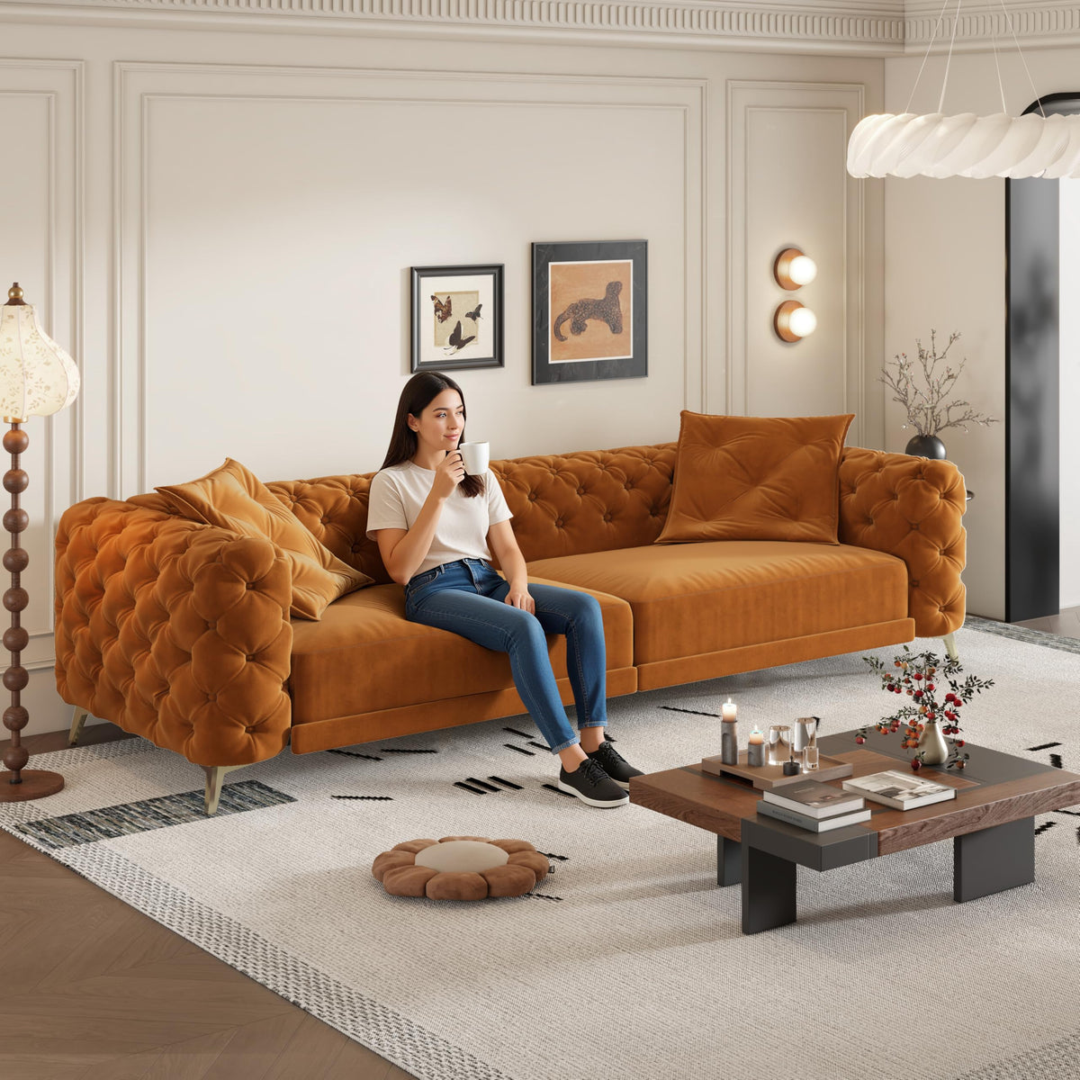 Orange Velvet Sofa Bed H49544