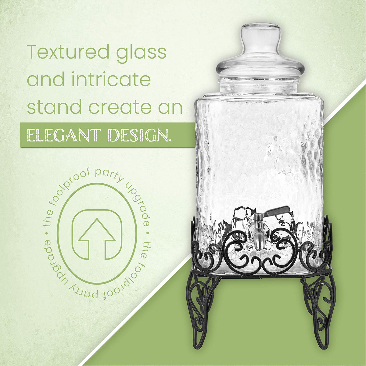 2.5 Gallon Glass Beverage Dispenser with Stand and Stainless Steel Spigot W771